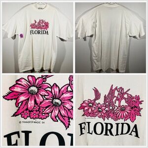 VTG 94 Florida Floral Fish Butterfly Single Stitch White SDI T shirt XL Big Tall
